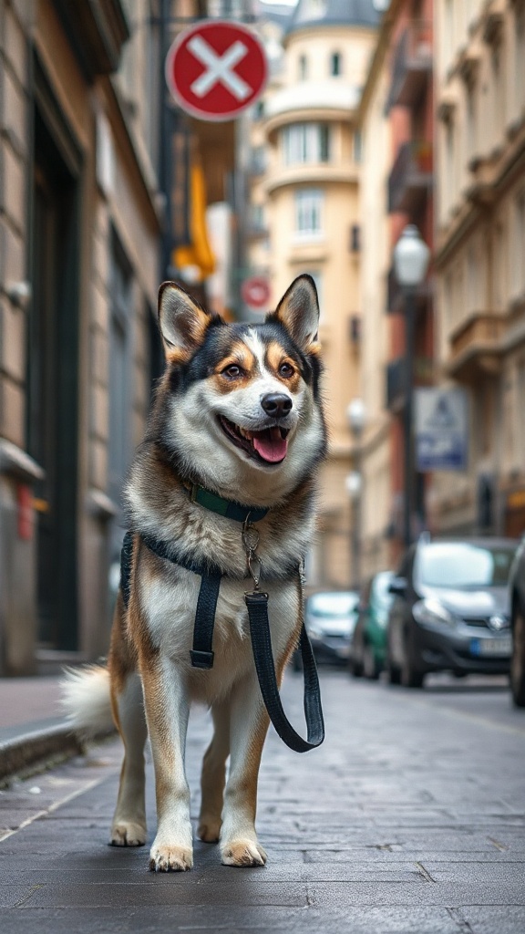 Un chien Hasky qui se proméne avec son maitre dans la  — 92B3F5