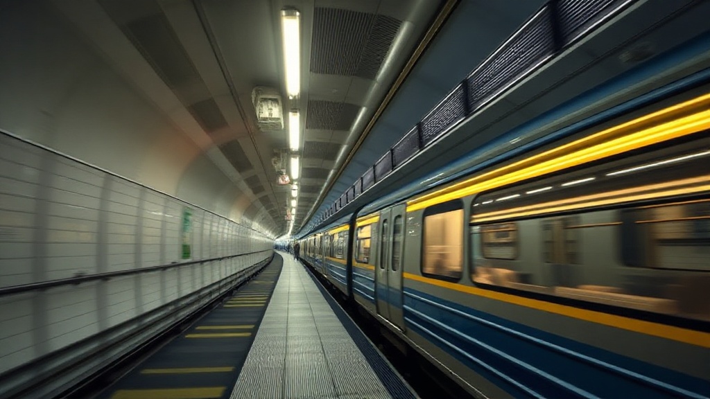 Un train à grande vitesse traverse une métropole avec  — E4D1AC