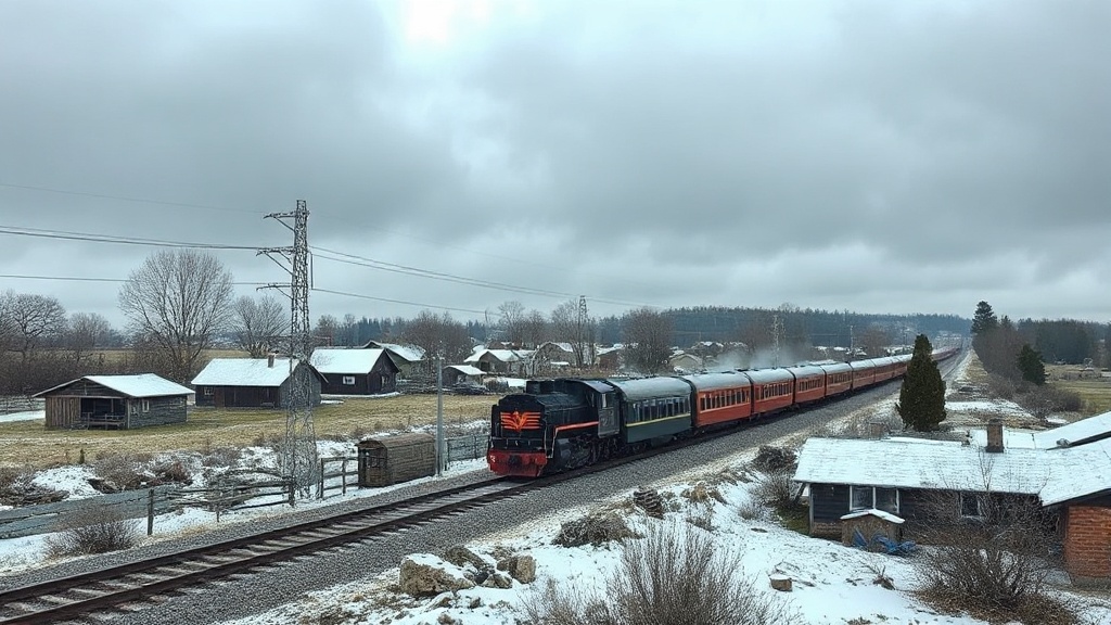 un train au charbon qui traverse un village — AC5091