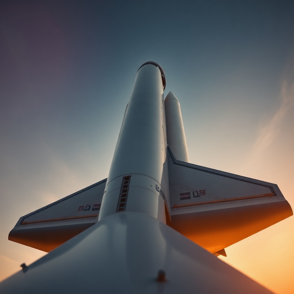 A cinematic close-up of a space shuttle launching at d — 9F5901