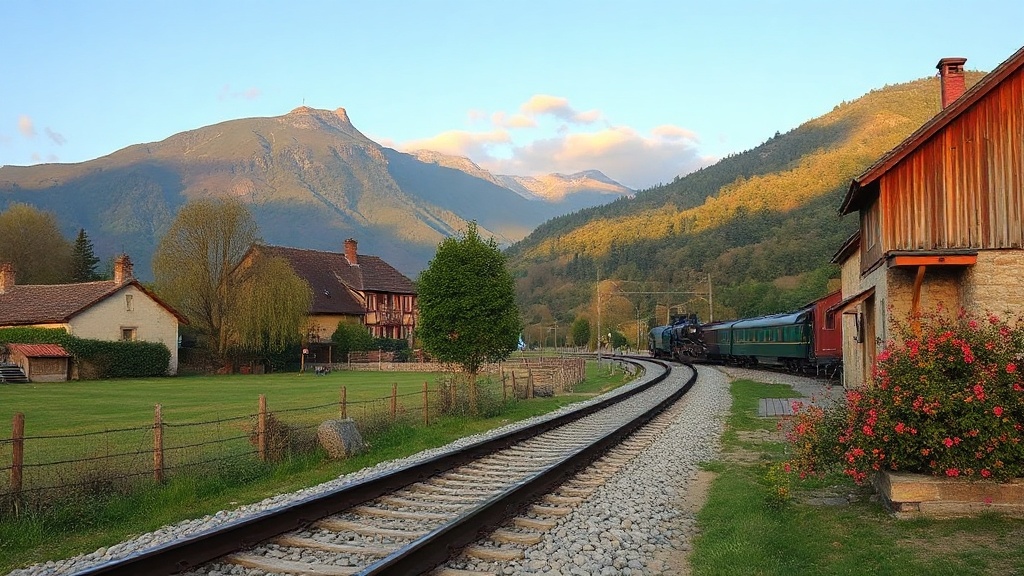 le train sort du village et continue son chemin — 0EA94B