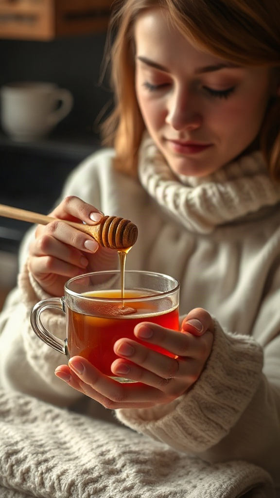 photorealistic image of a person sipping warm tea with — 81B726