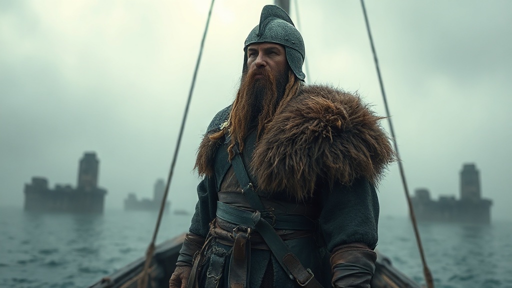 Cinematic photography of a rugged Viking explorer stan — 022711