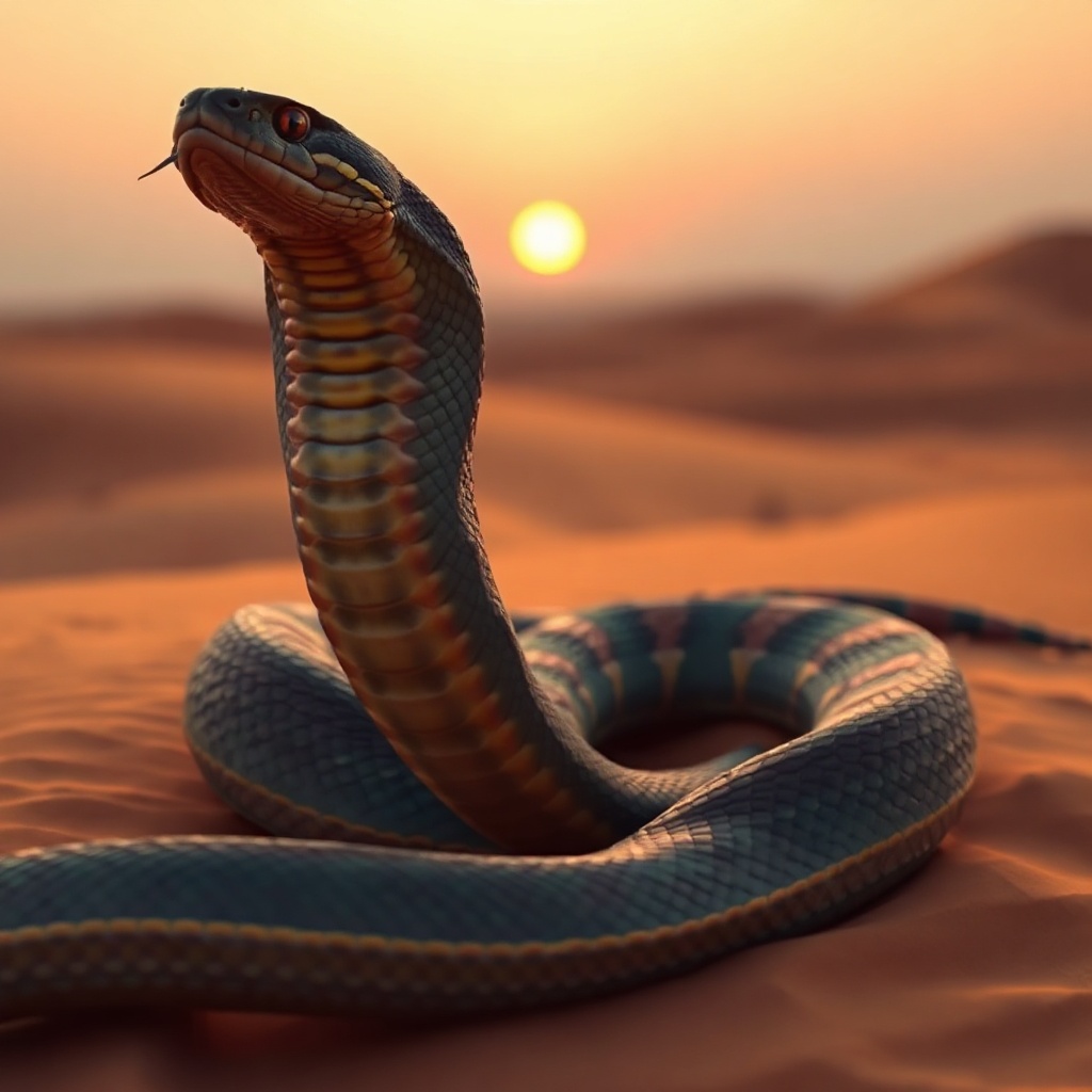 un serpent multicolor dans un sahara au couché de sole — B165F8