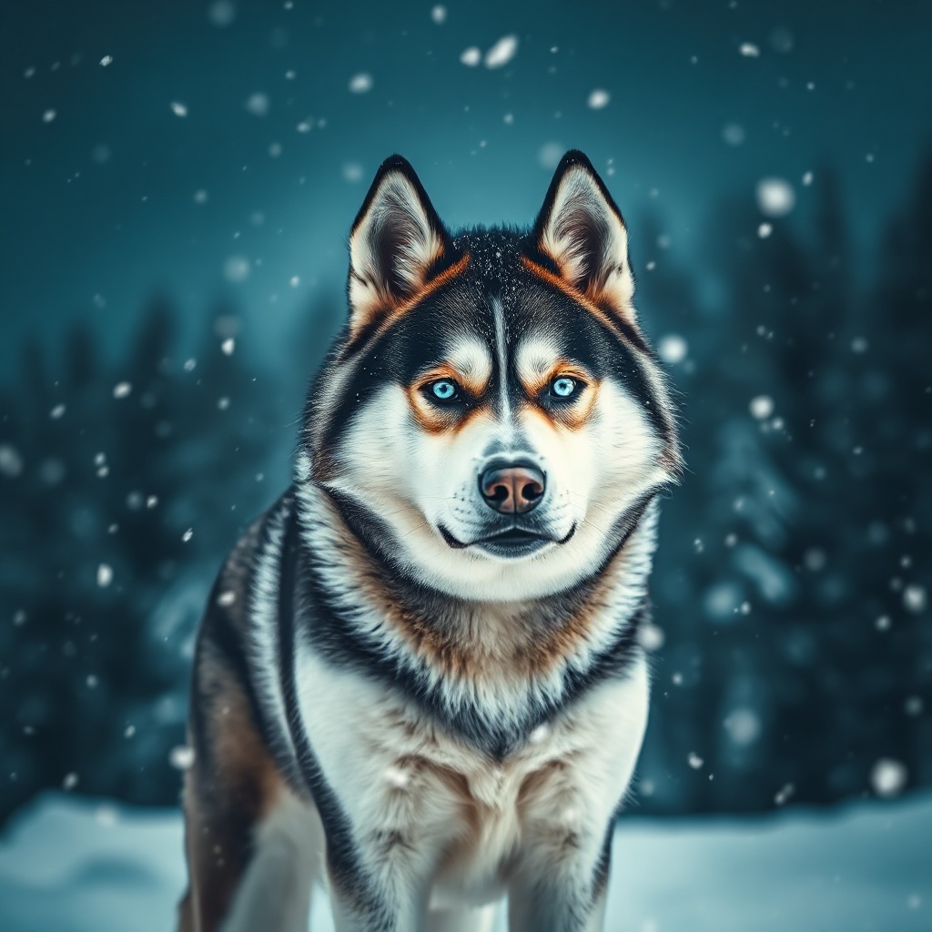A majestic husky standing strong in a fierce snowstorm — E21BEC