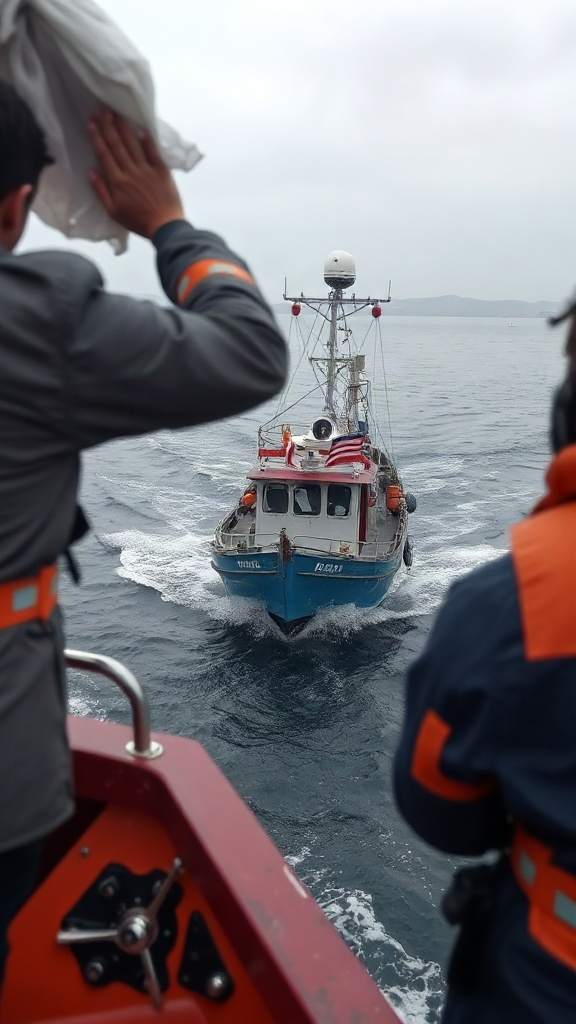un bateau de pêche qui navige dans une mer tranquille  — 85EEE7