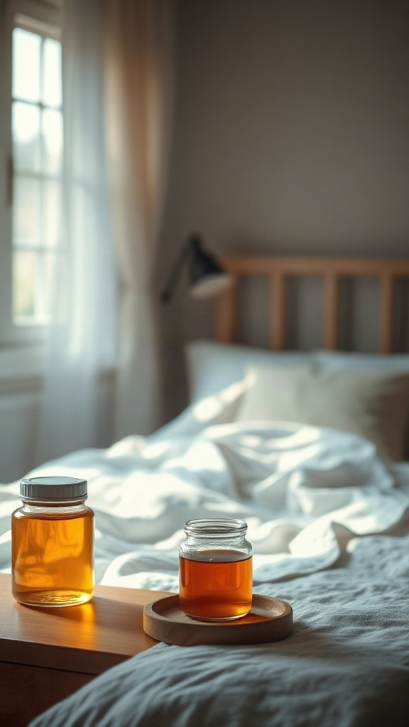 photorealistic peaceful bedroom scene with soft lighti — 9F3020
