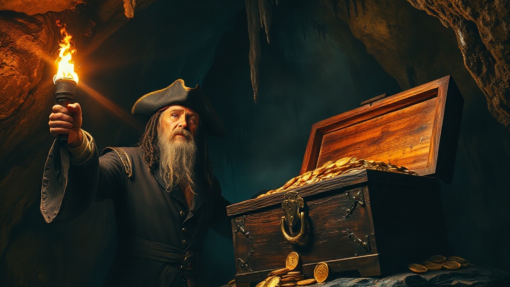 A cinematic oil painting of a weathered pirate captain — 8390DB