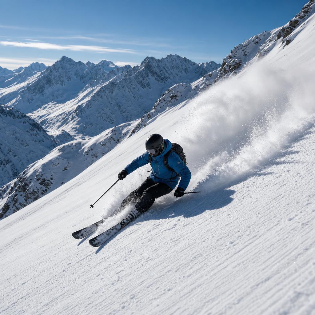 skieur entrain skier dans une montagne en descendant u — A55055