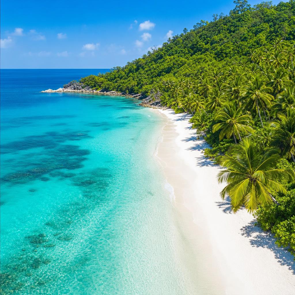 Vue aérienne par drone surplombant une mer paradisiaqu — F1C94A
