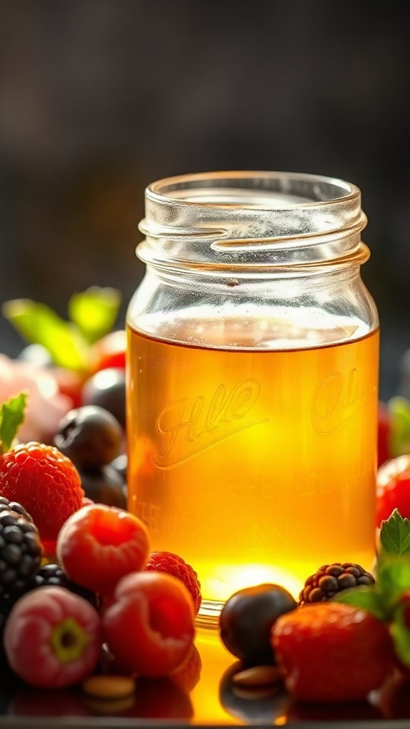 photorealistic image of fresh berries and honey with l — 45FDF2