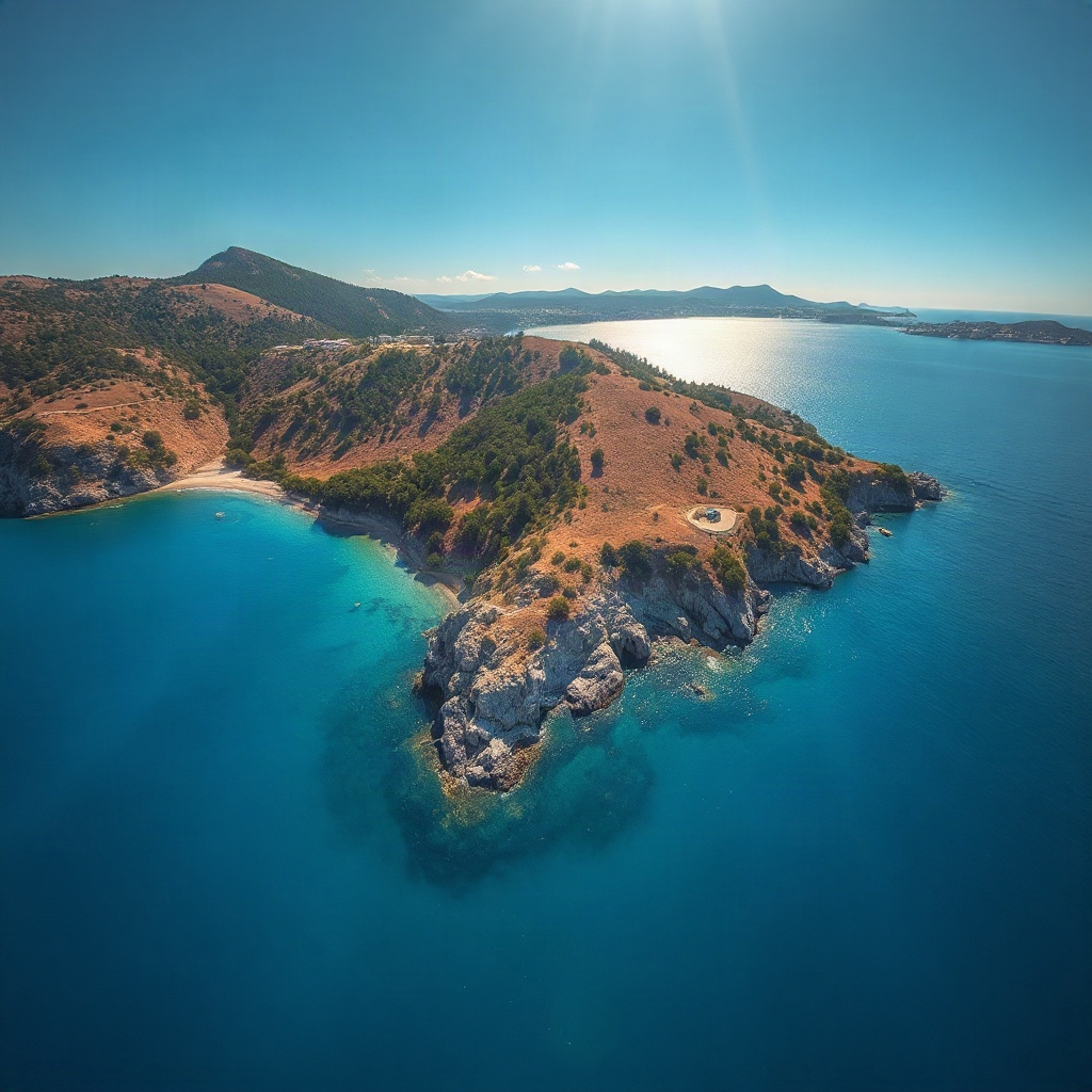 High-angle aerial drone photograph of a serene Mediter — 634DBC