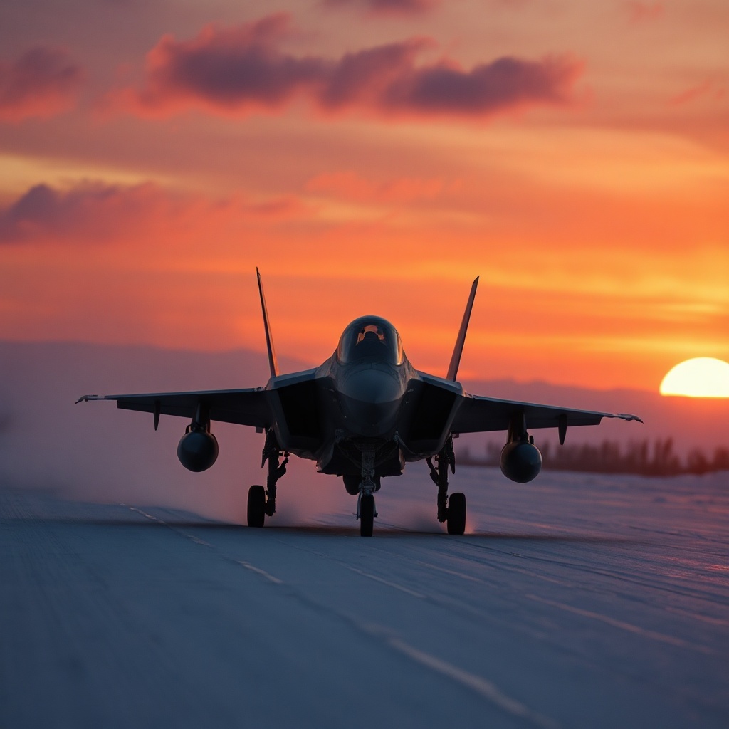 - Un avion de chasse militaire moderne F-35 sur une pi — A93913
