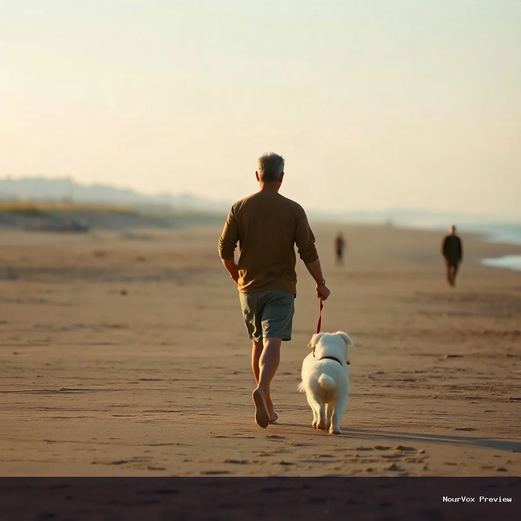 a man walking his dog on the beach — 522999